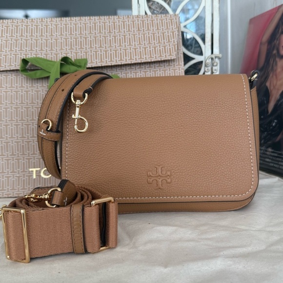 Tory Burch Handbags - New Tory Burch Thea web flap crossbody tan